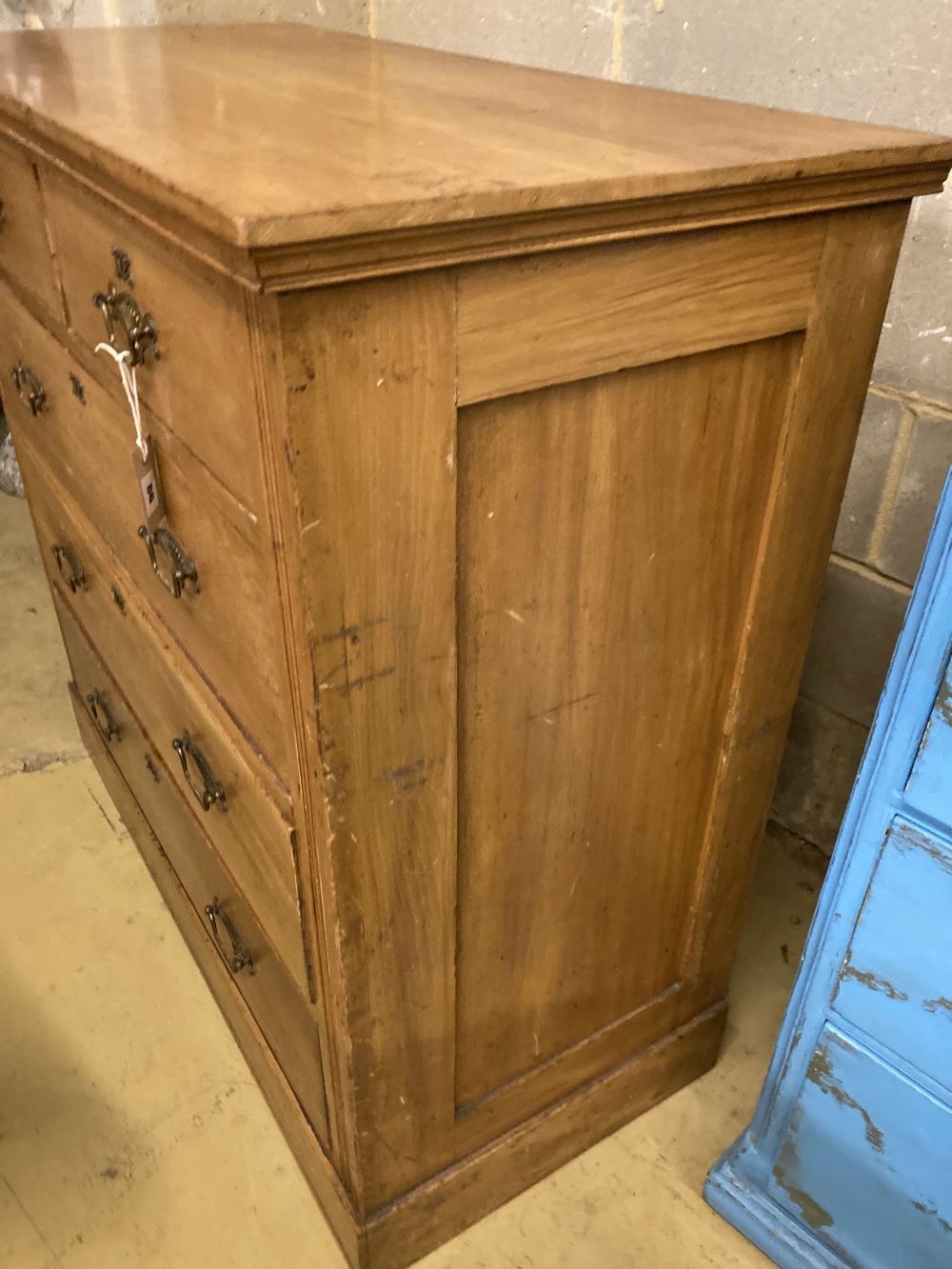 A late Victorian satin walnut chest, width 103cm, depth 49cm, height 101cm